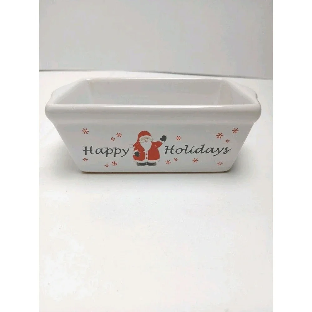 Michael’s Stoneware Christmas White Ceramic Happy Holidays Mini Loaf Pan